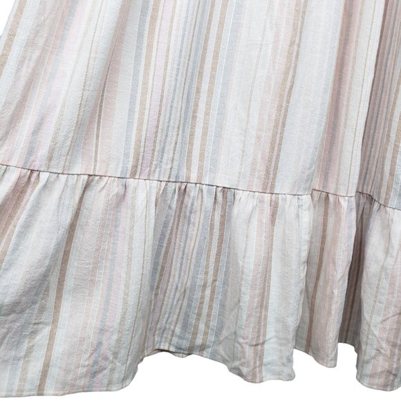 Loft Beach Cotton Linen Blend Striped Midi Dress Neutral Elasticized Waist XXS - Picture 3 of 8